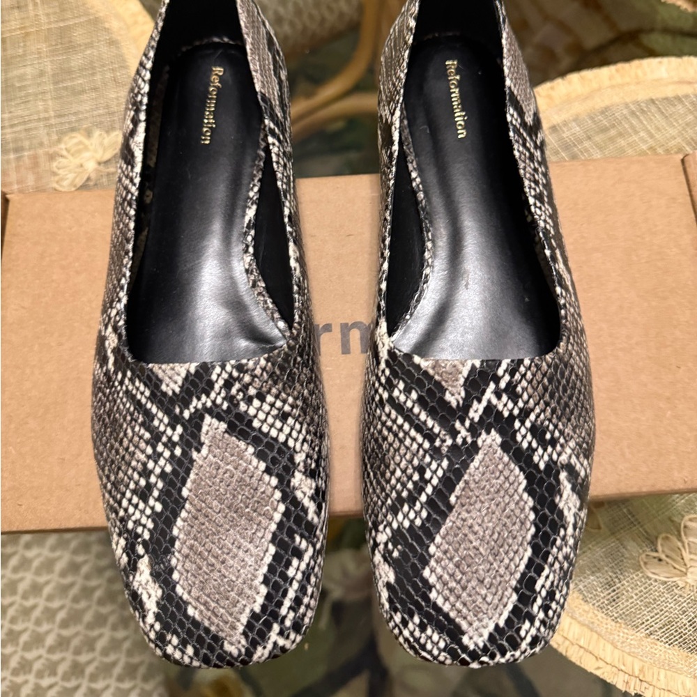 Reformation Inez Snakeskin Square Toe Ballet Flat — image 7 of 8